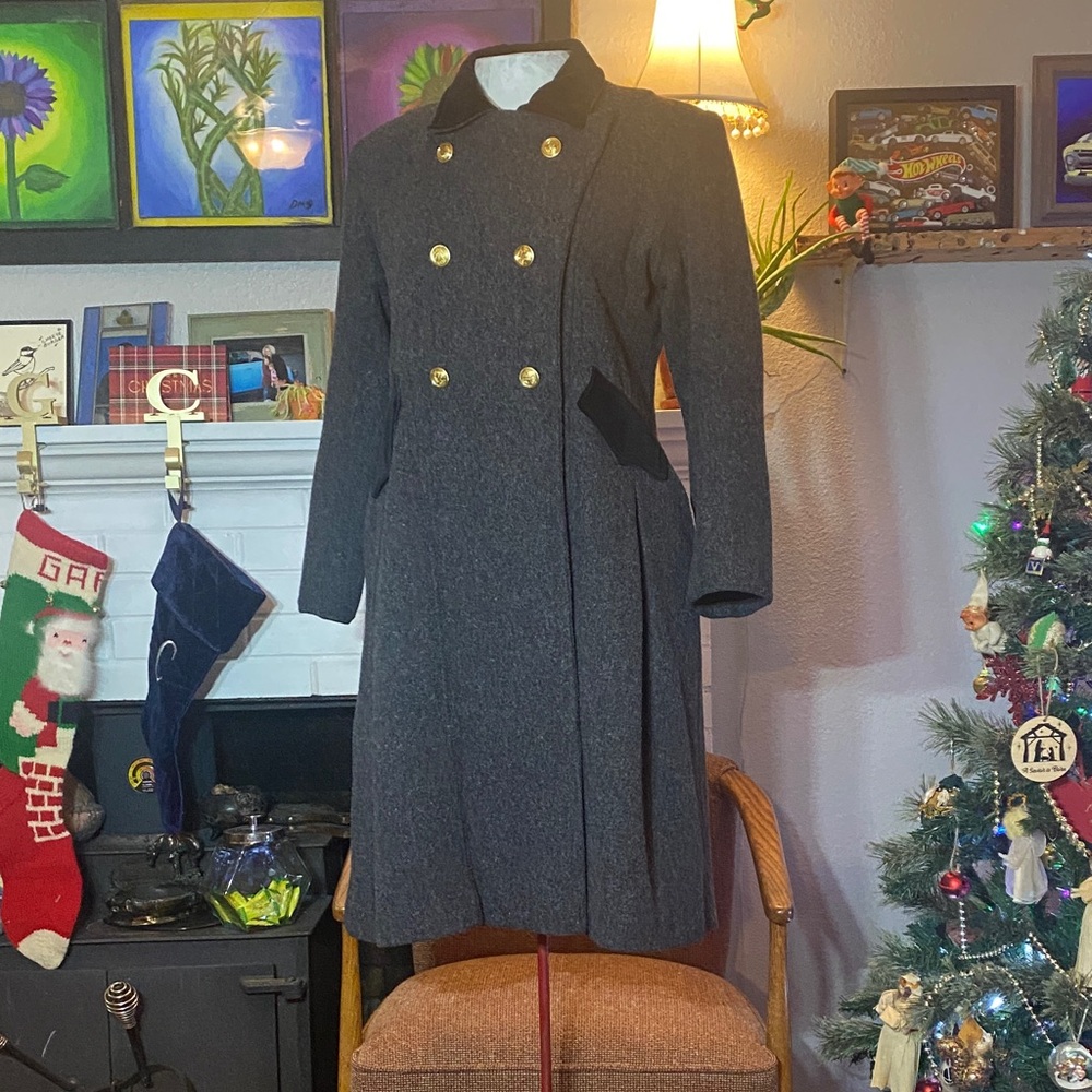Double-Breasted Gray Coat with Gold Buttons